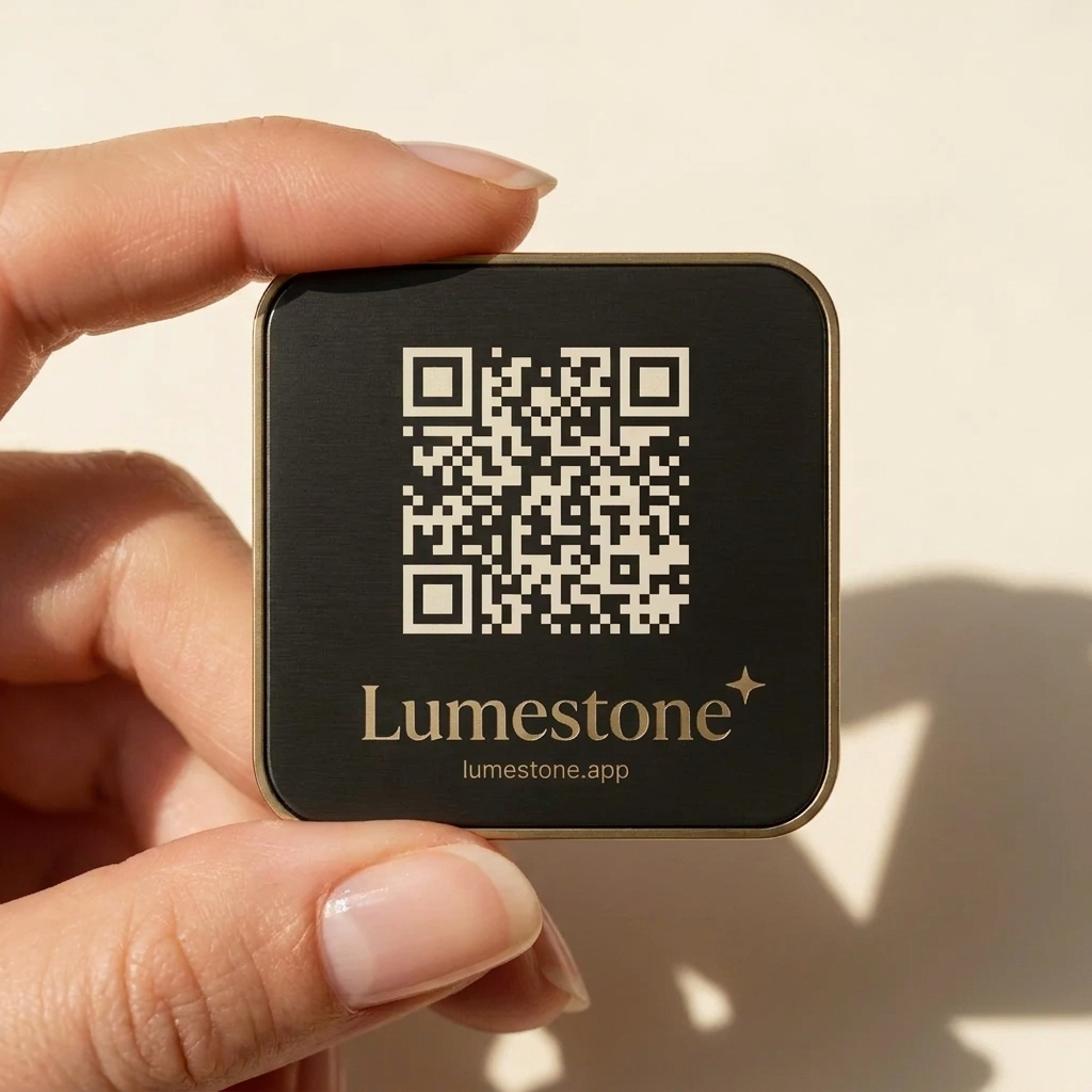 True size: the Lumestone plaque held between two fingers